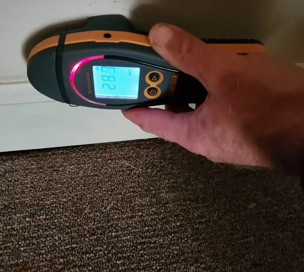 Moisture detection at baseboard during Storm Damage Restoration in Columbia